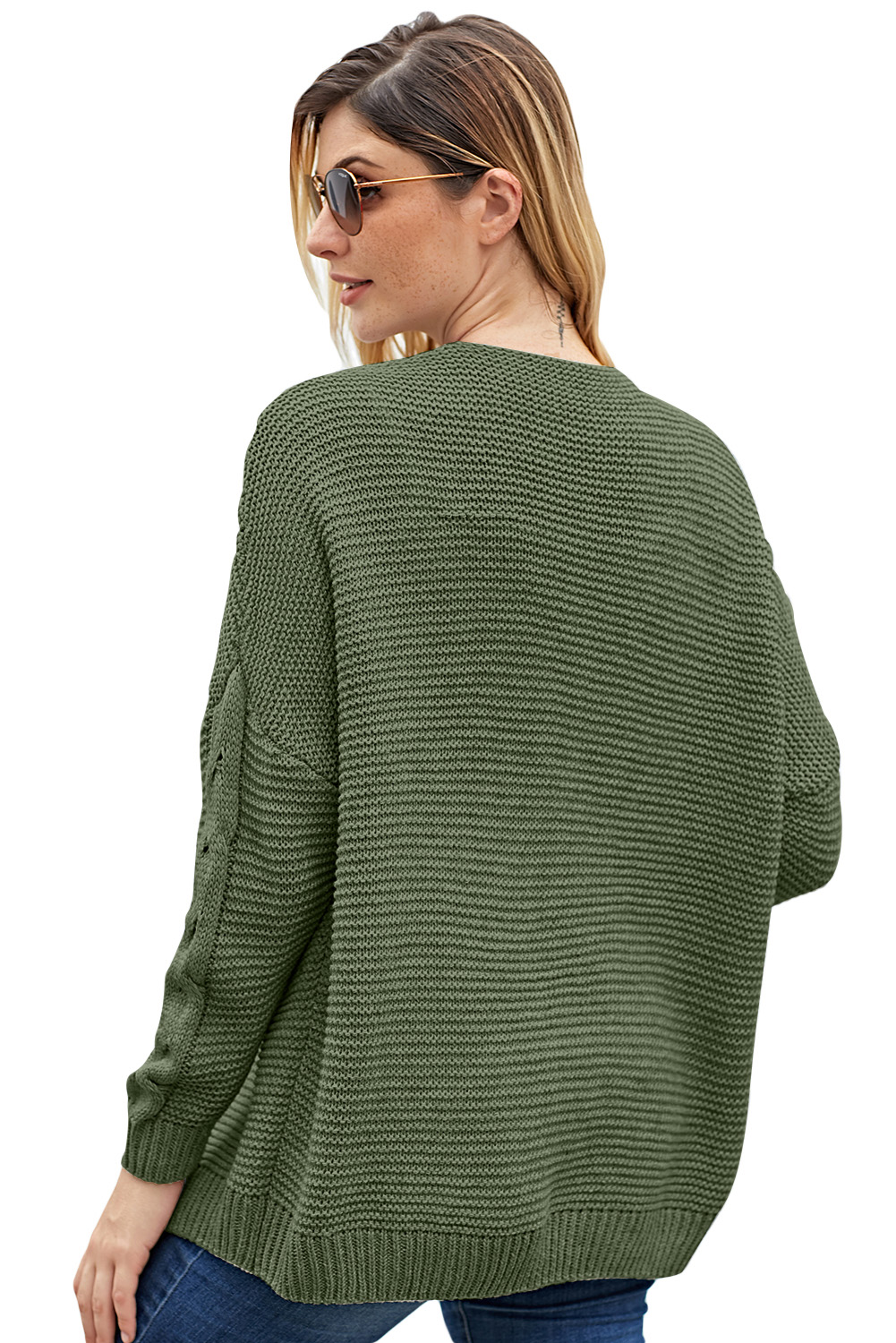 Green Chunky Wide Long Sleeve Knit Cardigan